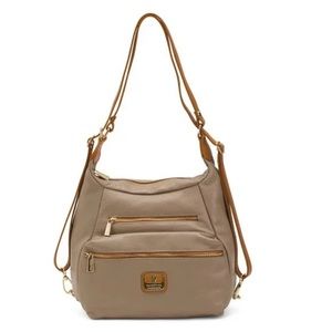 VALENTINA Chalk Honey Made In Italy Leather Convertible Backpack Tote